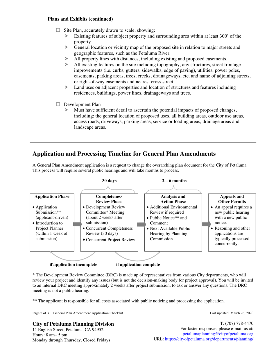 General Plan Amendment Application Checklist - City of Petaluma, California, Page 2