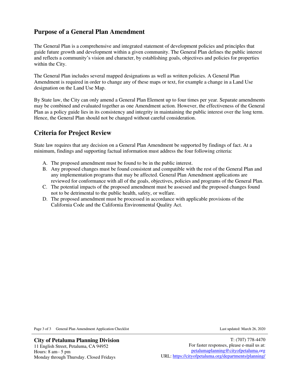 General Plan Amendment Application Checklist - City of Petaluma, California, Page 3