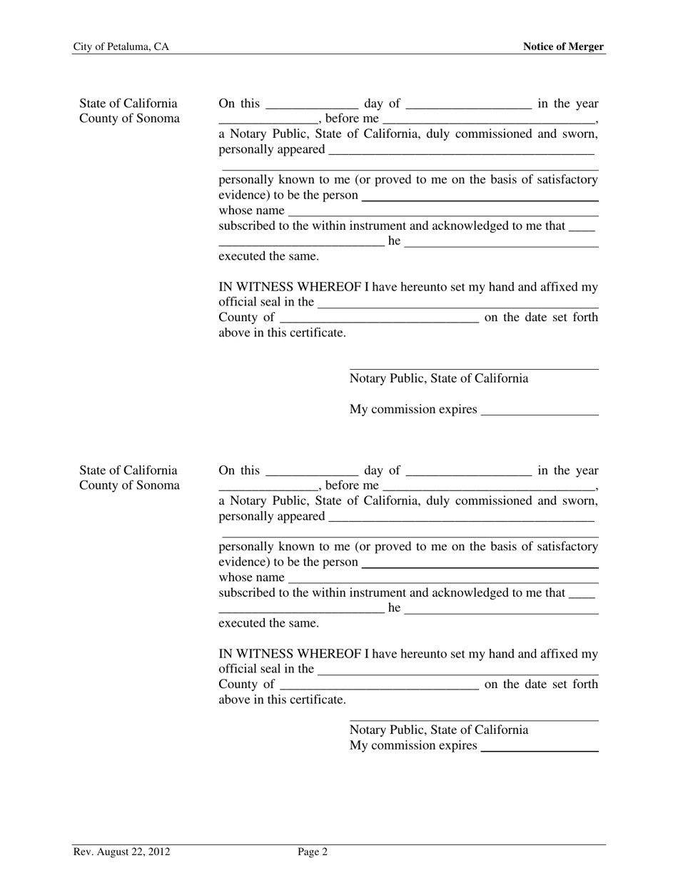 Notice of Merger of Parcels of Real Property - City of Petaluma, California, Page 2
