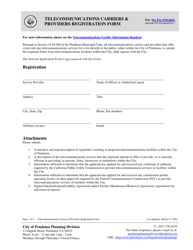 Document preview: Telecommunications Carriers & Providers Registration Form - City of Petaluma, California