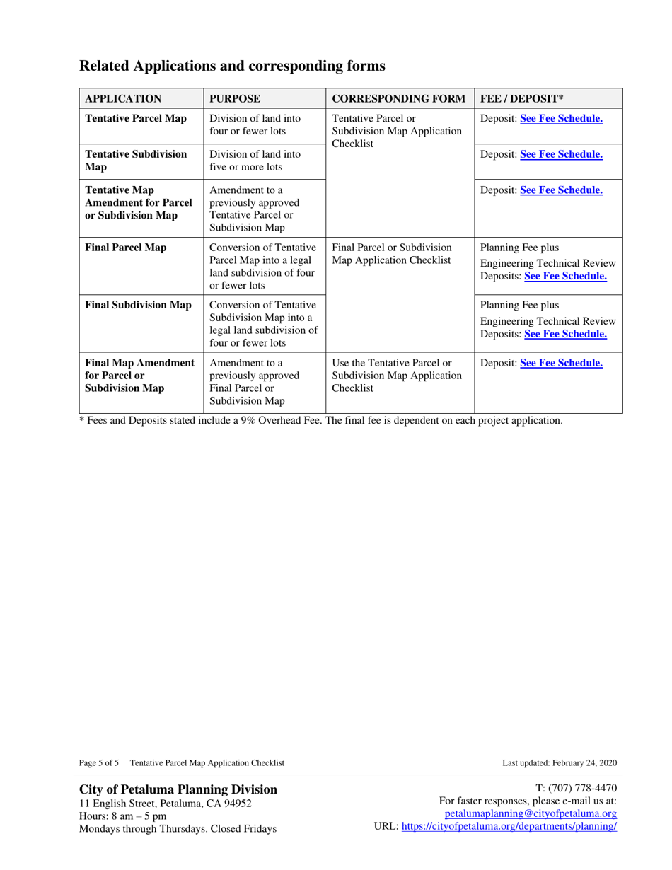 Tentative Parcel or Subdivision Map Application Checklist - City of Petaluma, California, Page 5