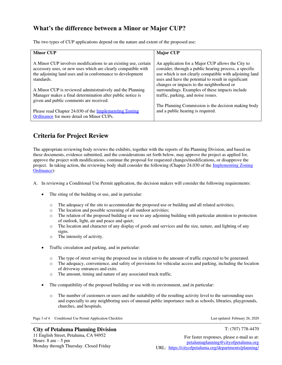 Conditional Use Permit Application Checklist  Information Handout - City of Petaluma, California, Page 3