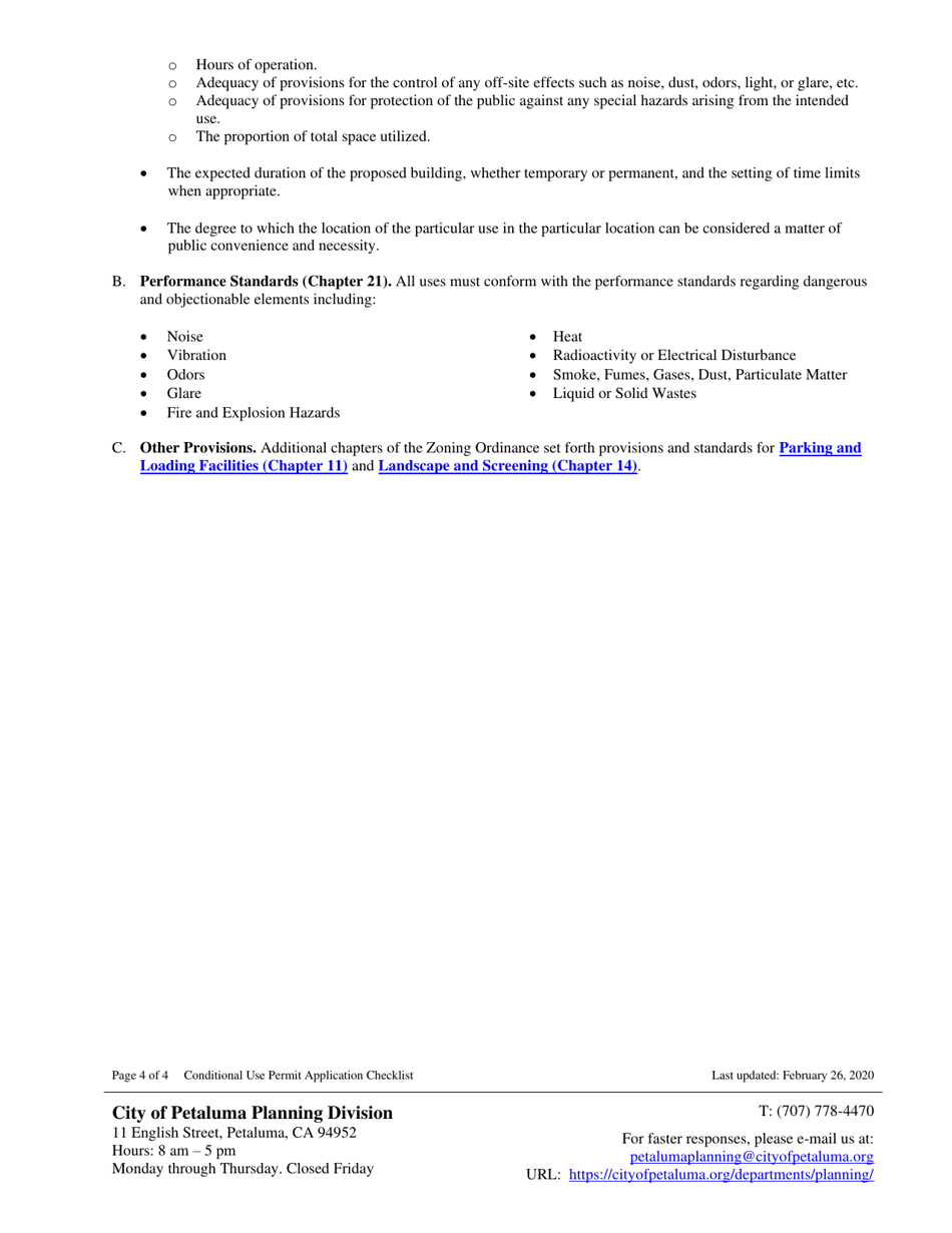 Conditional Use Permit Application Checklist  Information Handout - City of Petaluma, California, Page 4