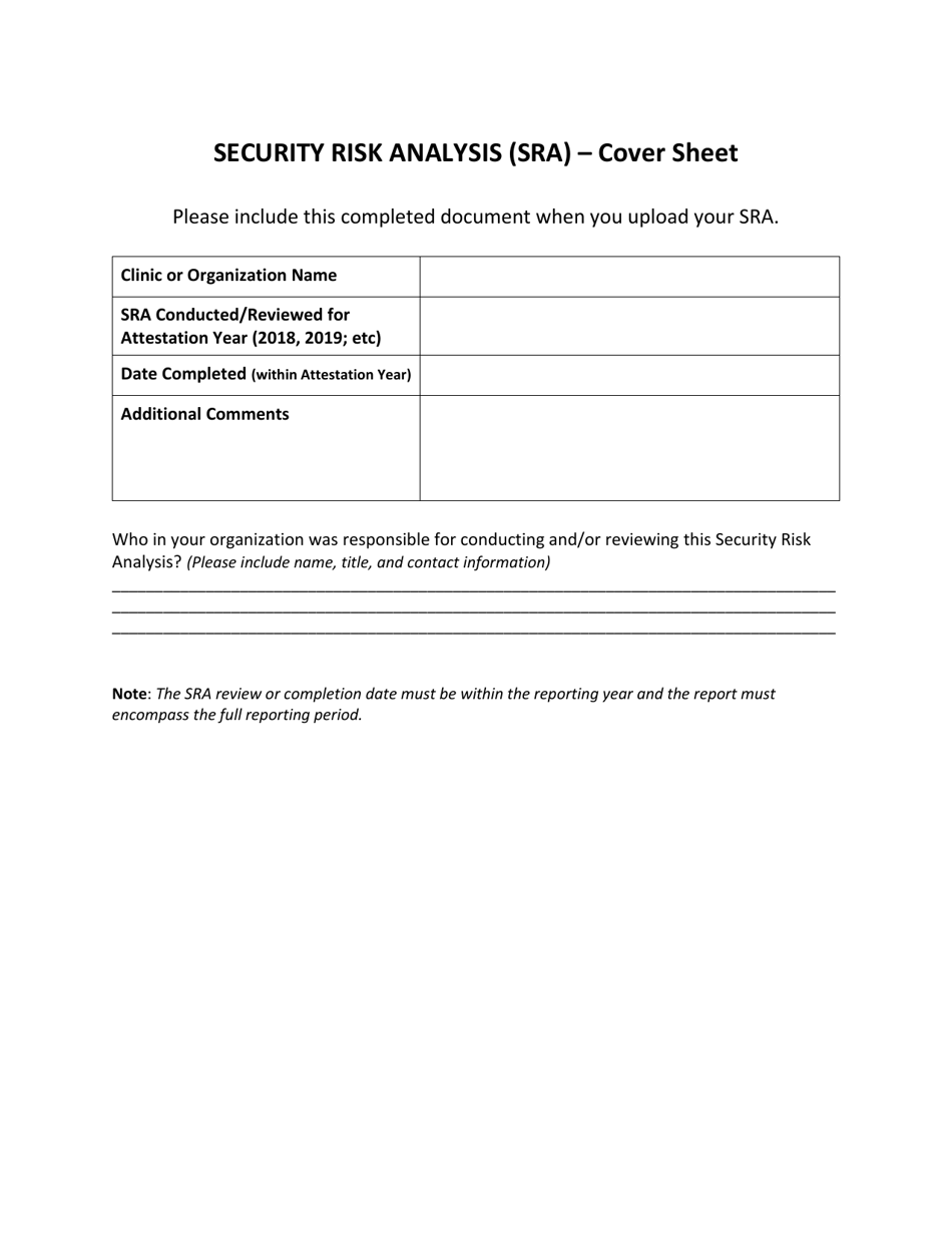 Security Risk Analysis (Sra) - Cover Sheet - Washington, Page 1