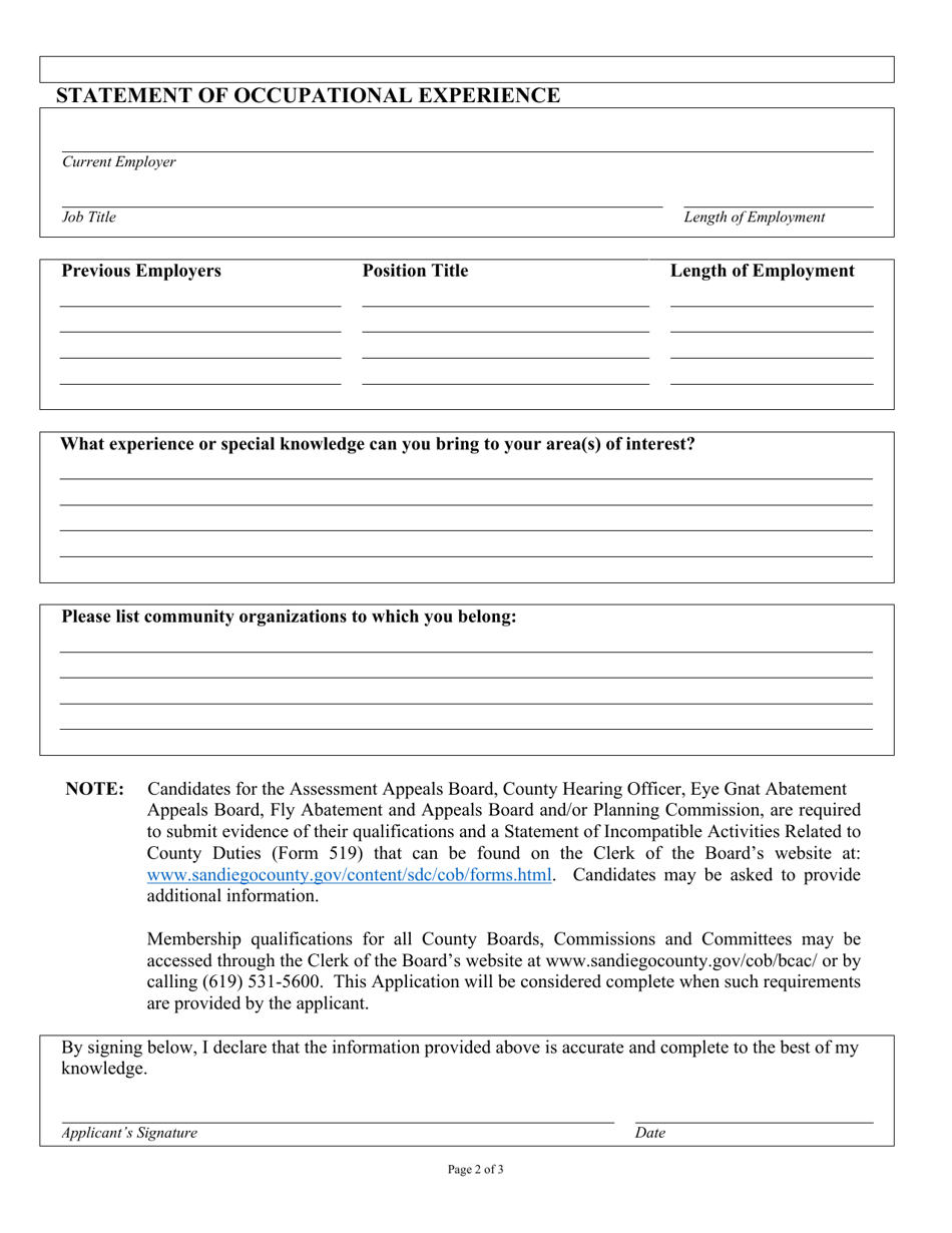 Application for County of San Diego Board, Commission, or Committee - County of San Diego, California, Page 2