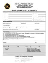 Document preview: Application for Release of Incident Report - City of Petaluma, California