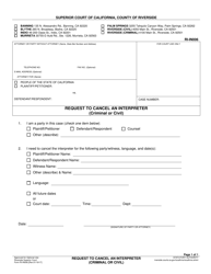 Document preview: Form RI-IN006 Request to Cancel an Interpreter (Criminal or Civil) - County of Riverside, California