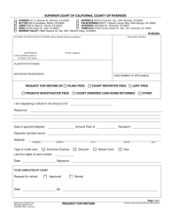 Document preview: Form RI-MC006 Request for Refund - County of Riverside, California