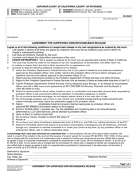 Document preview: Form RI-CR027 Agreement for Supervised Own Recognizance Release - County of Riverside, California