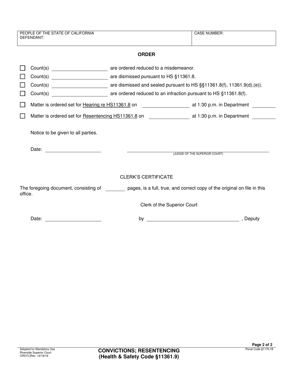 Form RI-CR073 Convictions; Resentencing - County of Riverside, California, Page 2