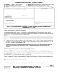 Document preview: Form RI-CI031 Application for Judgment by Default by Clerk for Restitution of Premises Only - County of Riverside, California