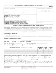 Form RI-MC011 Request for Certified Copies (Civil, Family Law and Probate) - County of Riverside, California