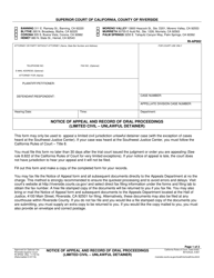 Document preview: Form RI-AP002 Notice of Appeal and Record of Oral Proceedings (Limited Civil - Unlawful Detainer) - County of Riverside, California