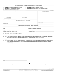 Document preview: Form RI-CR003 Order for Dismissal (Infractions) - County of Riverside, California