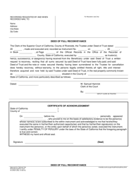 Document preview: Form RI-CR037 Deed of Full Reconveyance - County of Riverside, California