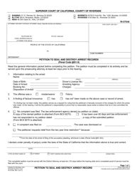 Document preview: Form RI-OTS48 Petition to Seal and Destroy Arrest Records - County of Riverside, California