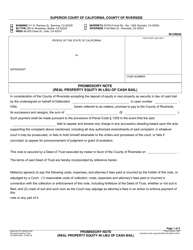 Document preview: Form RI-CR035 Promissory Note (Real Property Equity in Lieu of Cash Bail) - County of Riverside, California