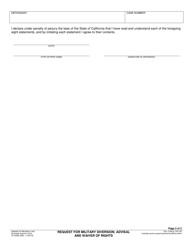 Form RI-CR052 Request for Military Diversion; Advisal and Waiver of Rights - County of Riverside, California, Page 2