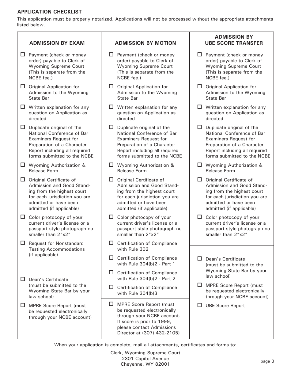 Application for Admission to the Wyoming State Bar - Wyoming, Page 3
