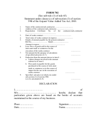 Document preview: Form 702 Commercial Tax Gujarat - Gujarat, India