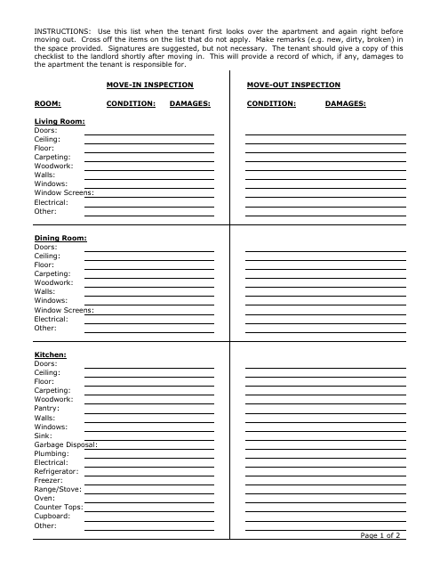 Move in/Move out Inspection Sheet Template