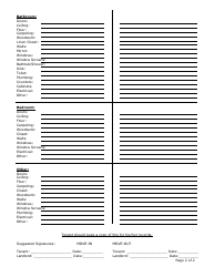 Move in/Move out Inspection Sheet Template, Page 2