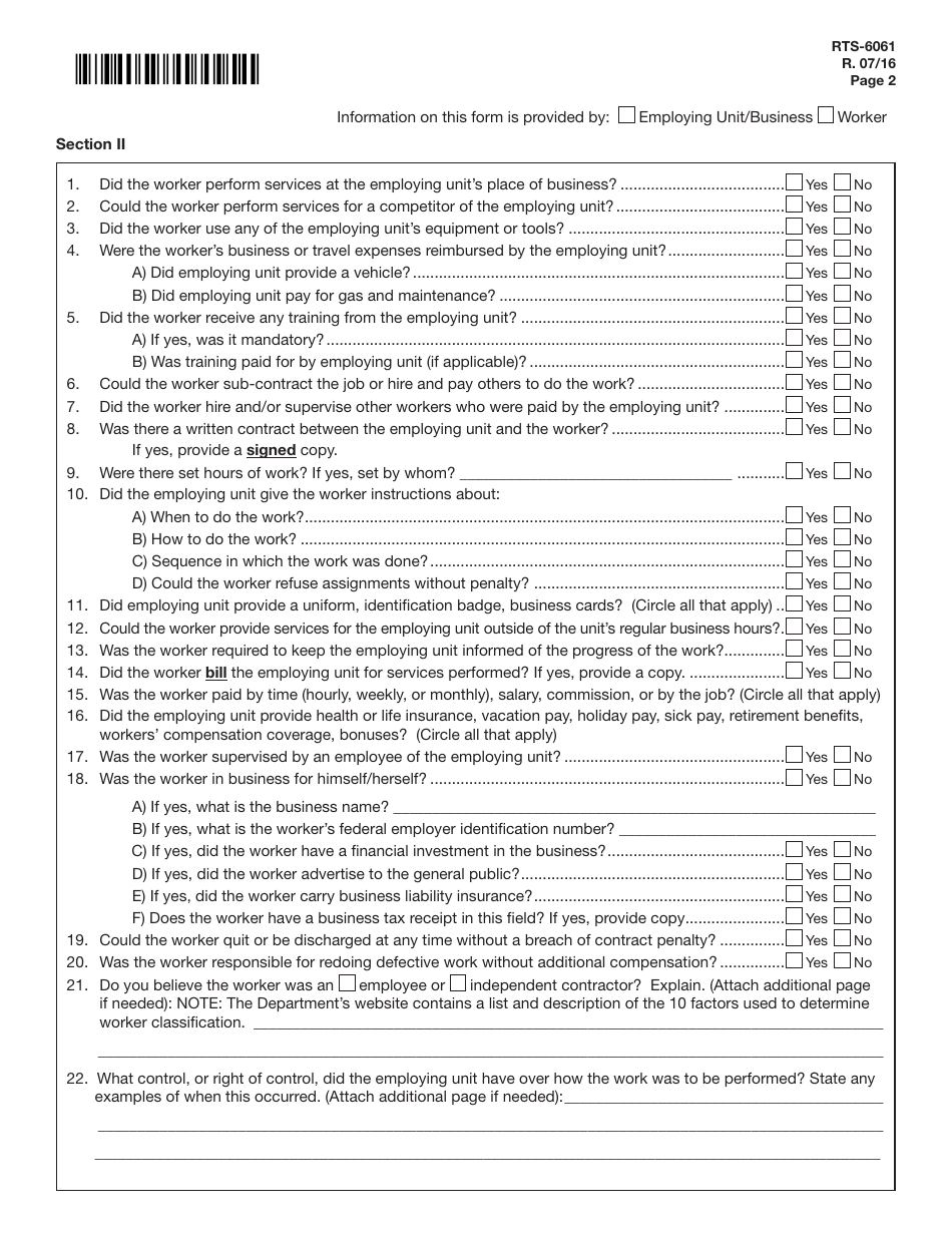 Form RTS-6061 - Fill Out, Sign Online and Download Printable PDF ...