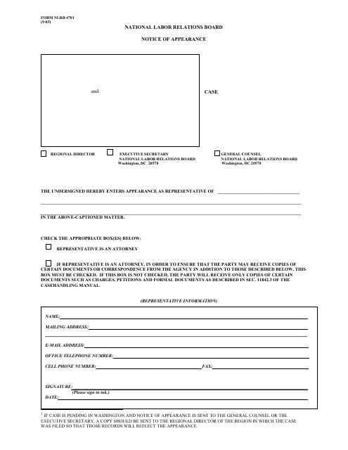Form NLRB-4701 Notice of Appearance