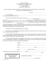 Document preview: Form SR-60 Application for Reinstatement of Driver's License and Registration Under the Safety Responsibility Act - Texas