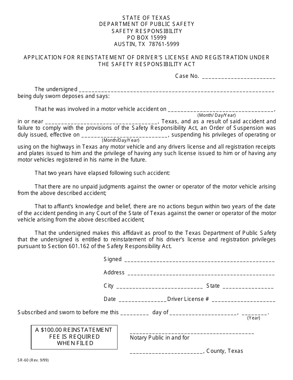 Form SR60 Fill Out, Sign Online and Download Printable PDF, Texas