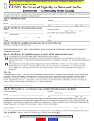 Form ST-589 Certificate of Eligibility for Sales and Use Tax Exemption '&quot; Community Water Supply - Illinois