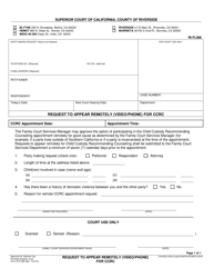 Form RI-FL066 Request to Appear Remotely (Video/Phone) for Ccrc - County of Riverside, California