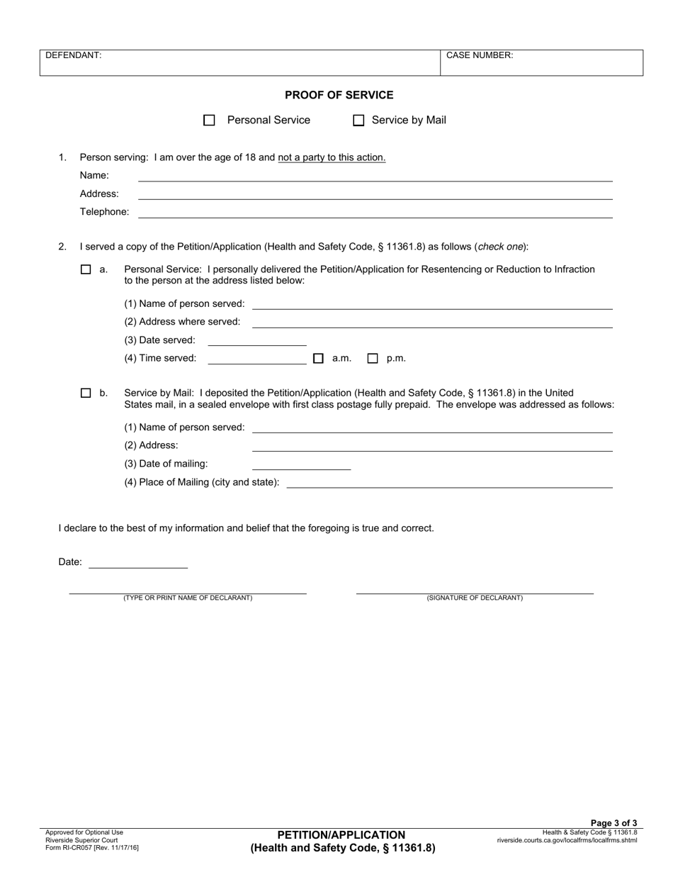 Form RI-CR057 Petition / Application (Health  Safety Code 11361.8) - County of Riverside, California, Page 3