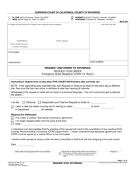 Document preview: Form RI-FL074 Request and Order to Withdraw - County of Riverside, California