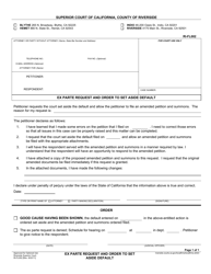 Document preview: Form RI-FL002 Ex Parte Request and Order to Set Aside Default - County of Riverside, California