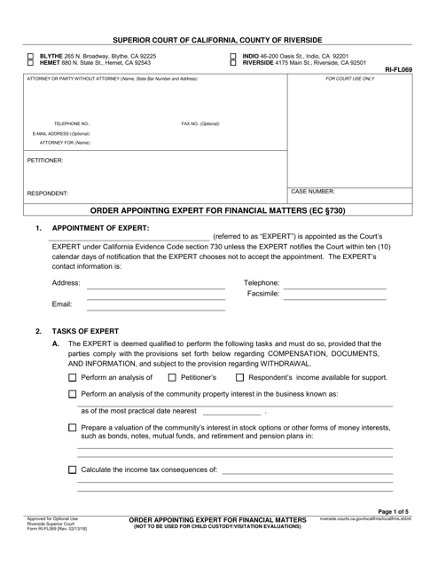Form RI-FL069 Order Appointing Expert for Financial Matters - County of Riverside, California