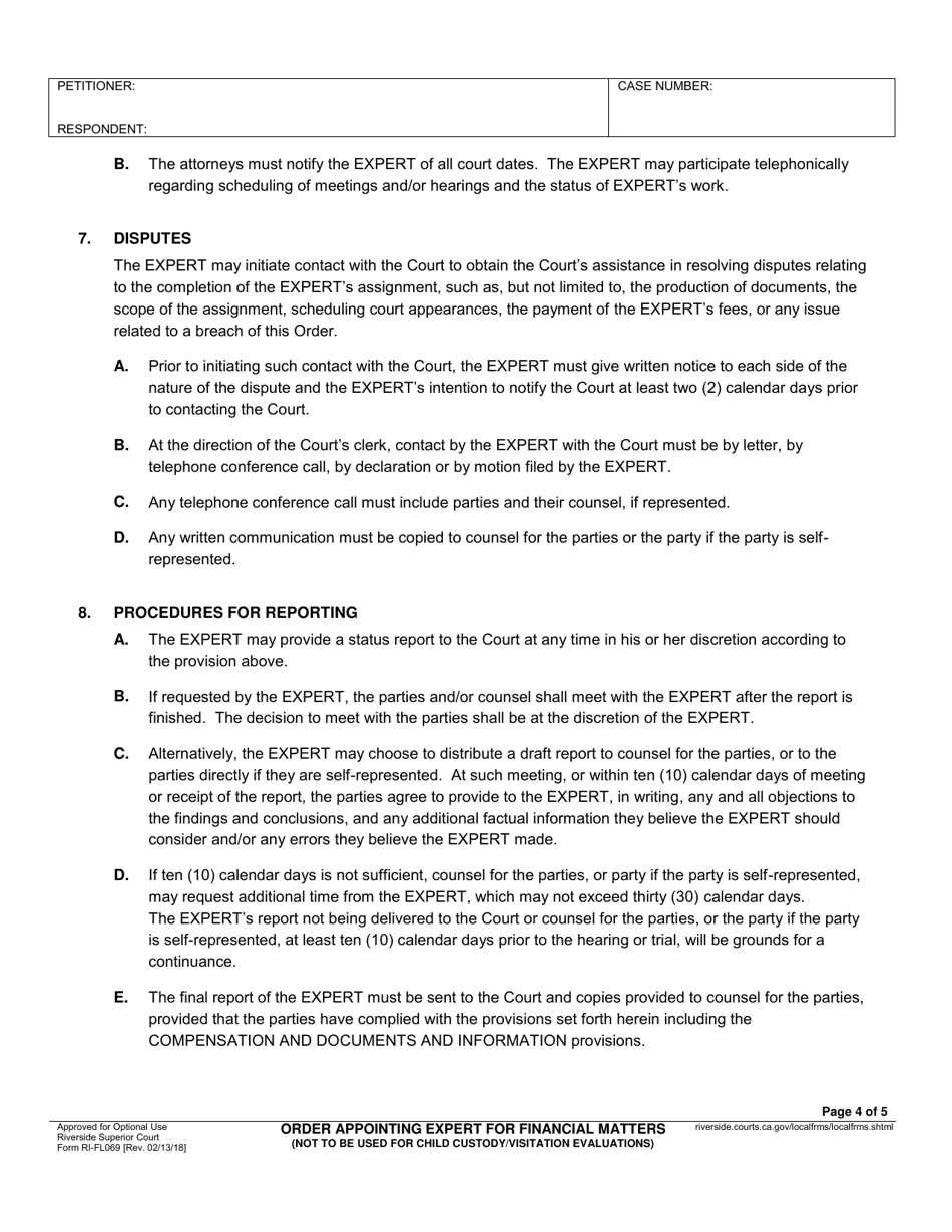 Form RI-FL069 Order Appointing Expert for Financial Matters - County of Riverside, California, Page 4