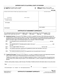 Document preview: Form RI-FL040 Certificate of Assignment (Surrogacy) - County of Riverside, California