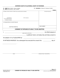 Document preview: Form RI-804.3 Consent of Spouse of Adult to Be Adopted - County of Riverside, California