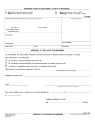 Document preview: Form RI-A806 Request to Set Adoption Hearing - County of Riverside, California