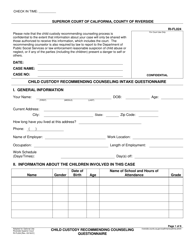 Document preview: Form RI-FL024 Child Custody Recommending Counseling Intake Questionnaire - County of Riverside, California