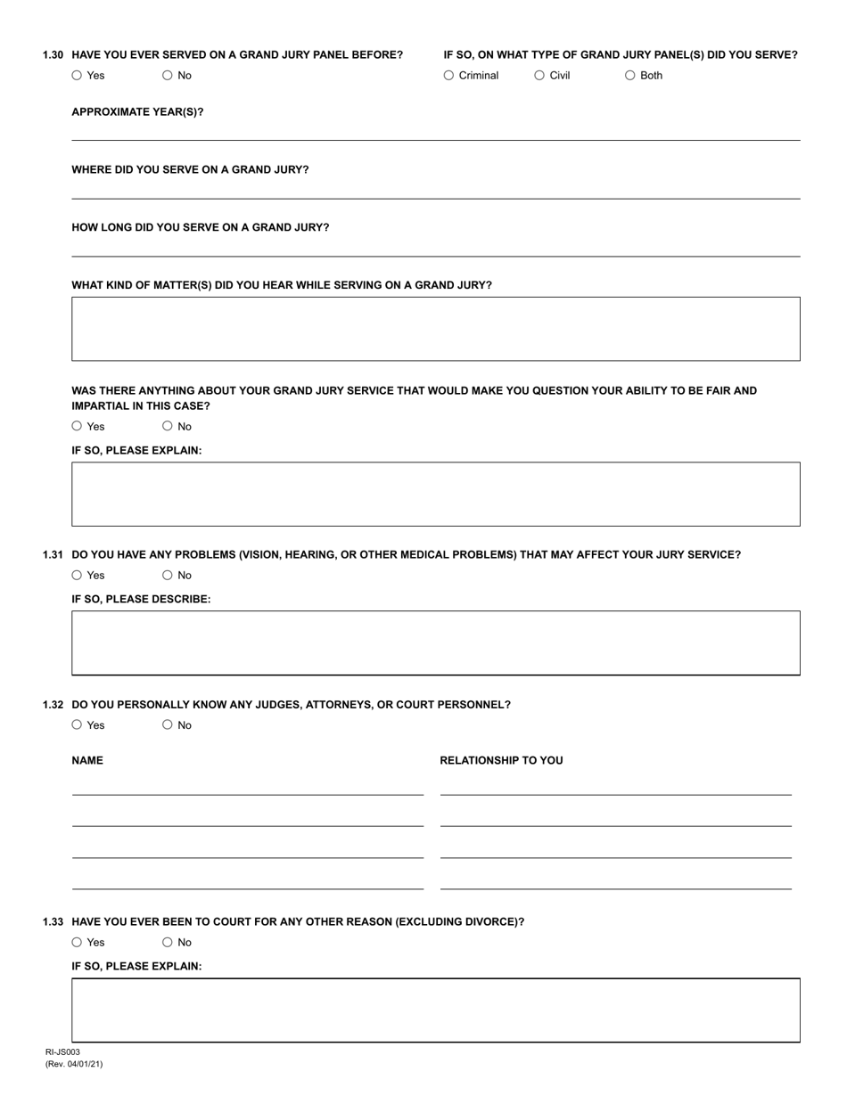 Form RI-JS003 Juror Questionnaire for Criminal Cases - County of Riverside, California, Page 6