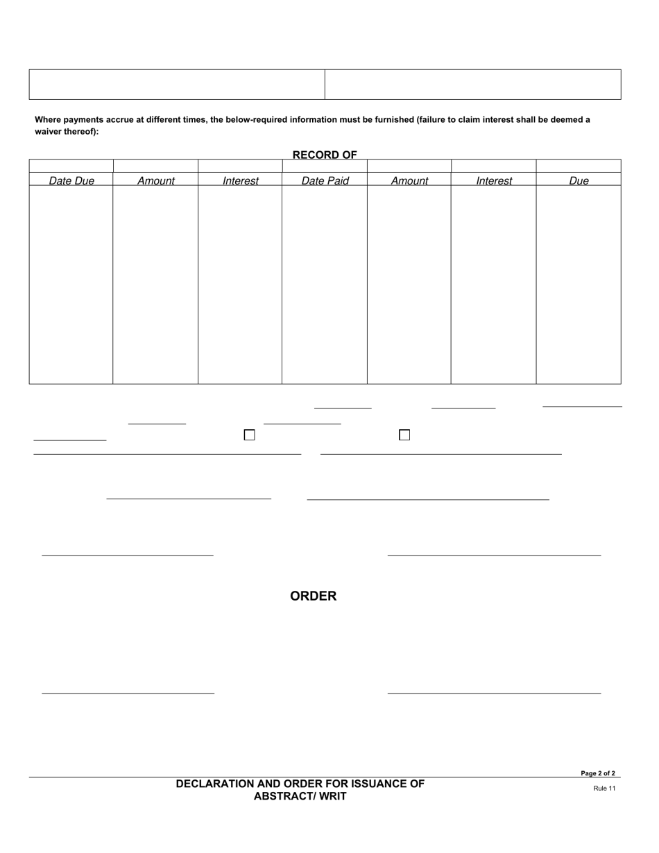 Form RI-F06 Declaration and Order for Issuance of Abstract of Judgment / Writ of Execution - County of Riverside, California, Page 2