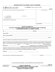 Document preview: Form RI-A817 Notice of Hearing Re: Petition to Determine Parental Rights of Alleged Natural Father and to Determine Necessity of Consent FC 7660 - County of Riverside, California