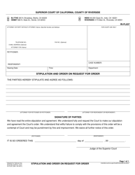 Document preview: Form RI-FL037 Stipulation and Order on Request for Order - County of Riverside, California