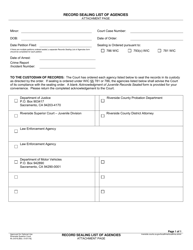 Document preview: Form RI-JV019 Record Sealing List of Agencies - County of Riverside, California