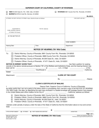 Document preview: Form RI-JV013 Notice of Hearing (781 W&i Code) - County of Riverside, California