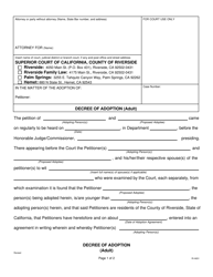 Document preview: Form RI-A831 Decree of Adoption (Adult) - County of Riverside, California