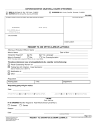 Form RI-JV002 Request to Add Onto Calendar (Juvenile) - County of Riverside, California