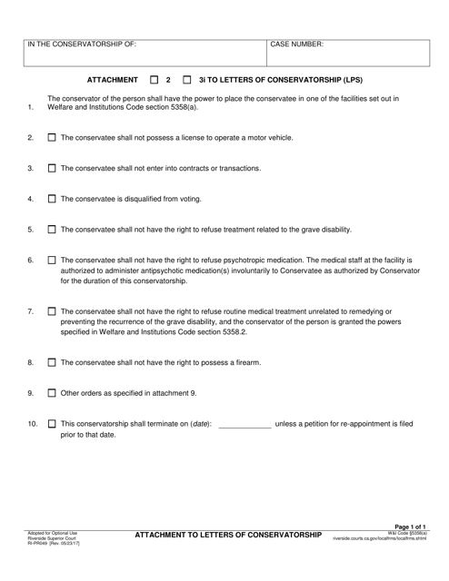 Form RI-PR049 Attachment to Letters of Conservatorship - County of Riverside, California